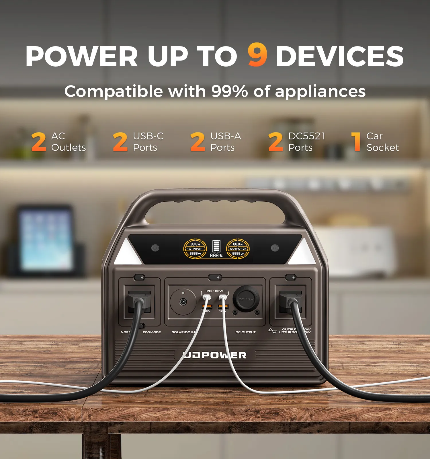 UDPOWER C600 Portable Power Station - Brown - Image 4