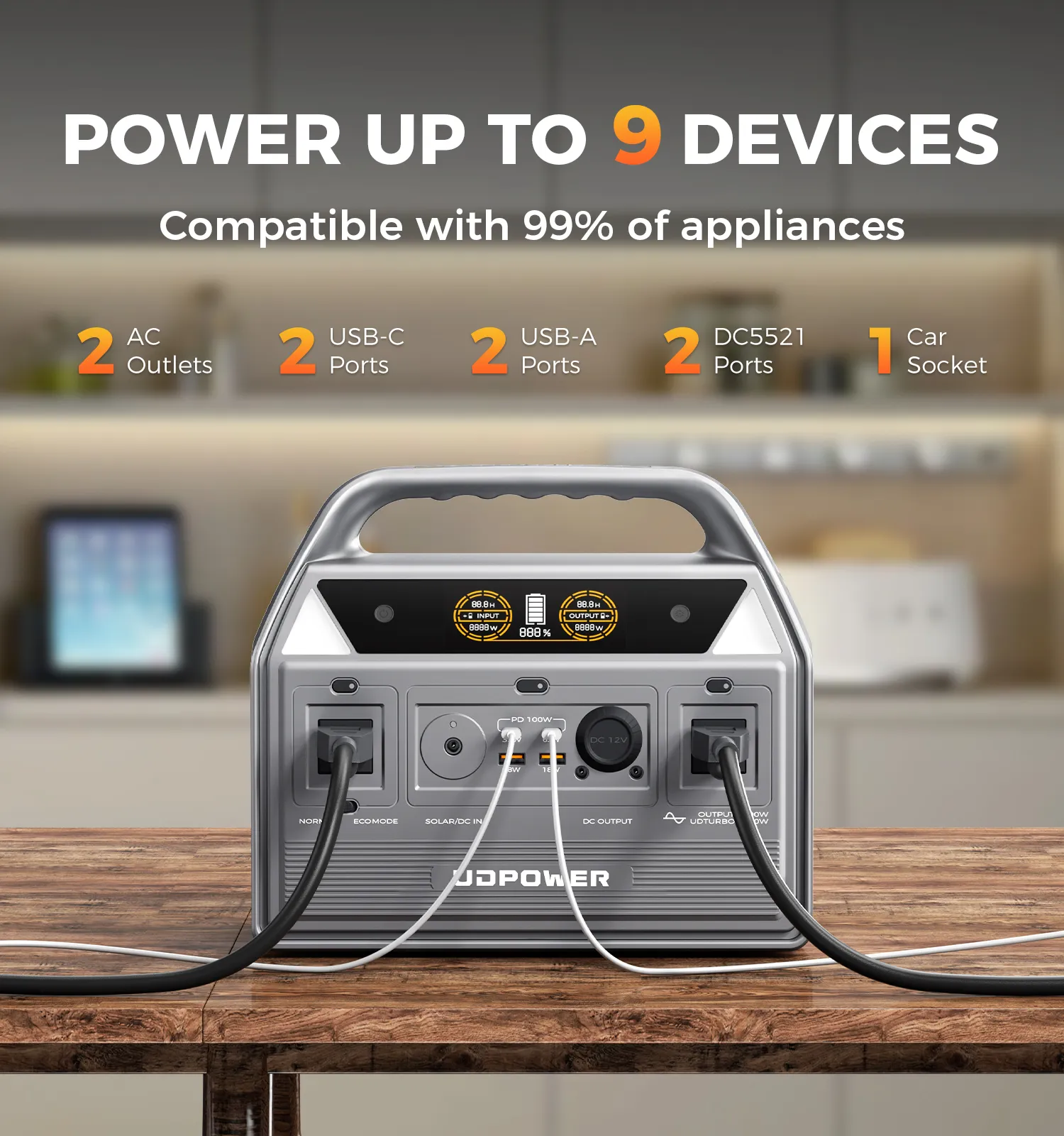 UDPOWER C600 Portable Power Station - Grey - Image 4