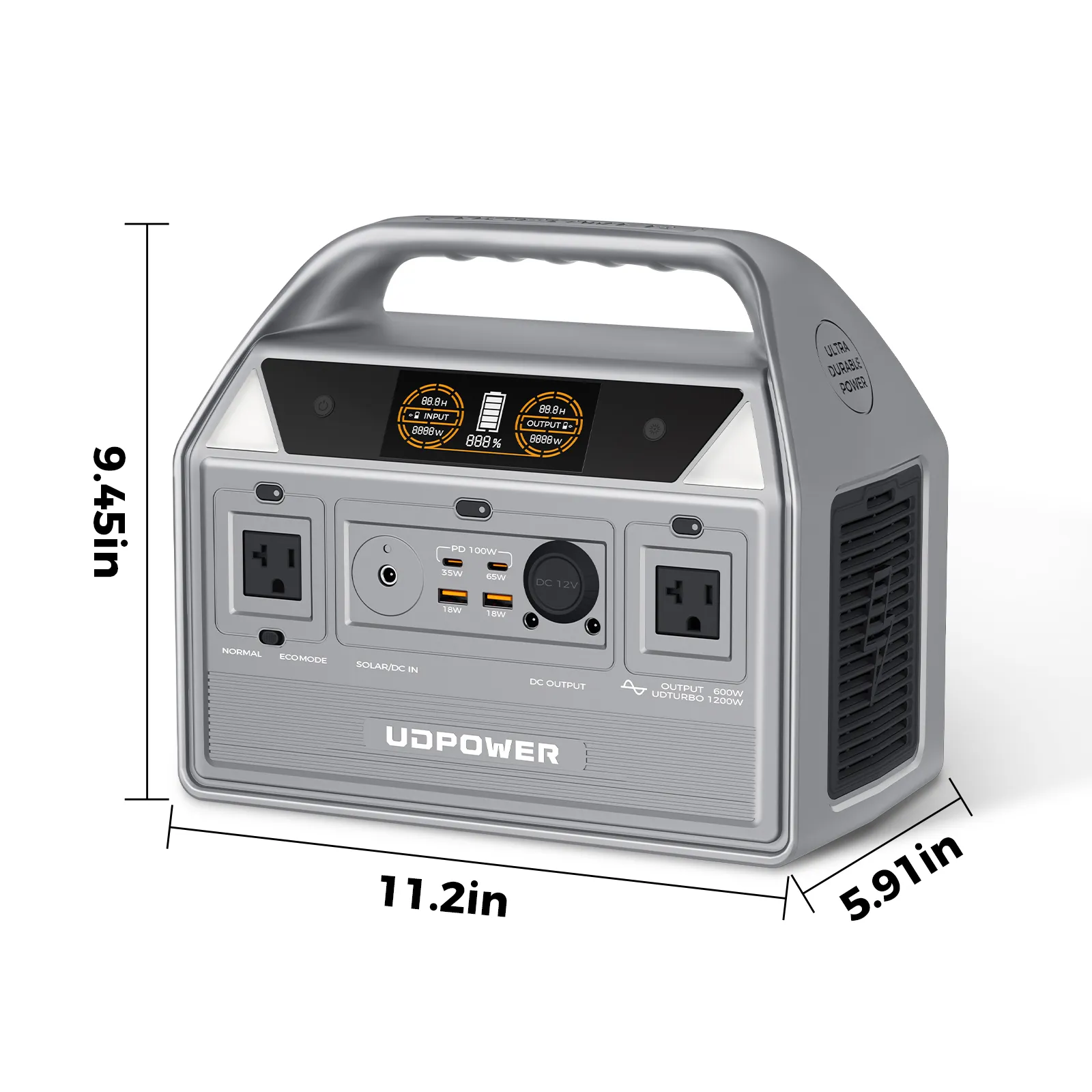 UDPOWER C600 Portable Power Station - Grey - Image 9
